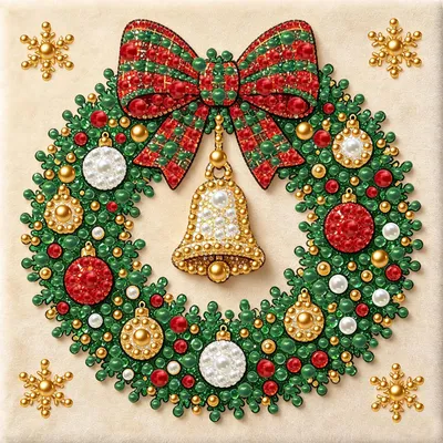 Perlen-Diamantbild Weihnachtskranz 3D DIY-Set für Erwachsene