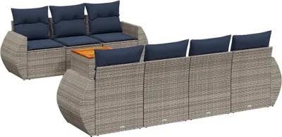 Image de Ensemble de canapé de jardin 8 pcs avec coussins gris résine tressée
