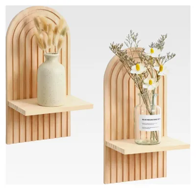 Produktbild von 2er-Set Wandregal aus Holz im Boho-Regenbogen-Design