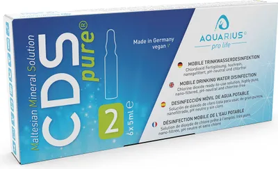 Produktbild von AQUARIUS pro life ® - CDSpure 6x5ml I nanogefiltert & hochrein I Chlordioxid-Fertiglösung (0,299%) in Klarglas Ampullen I 5 Jahre ungekühlt haltbar I 2990ppm I CDL Tropfen I Premium CDS I Das Original