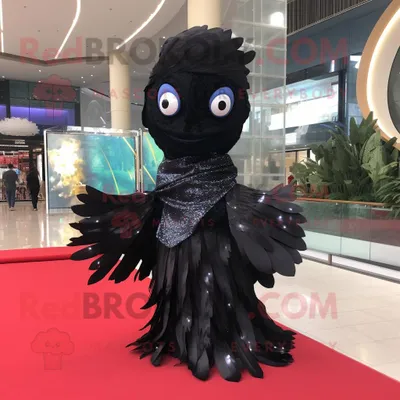 Produktbild von Schwarzer REDBROKOLY Betta-Fisch Maskottchen Kostüm charakter bekleidet mit einem Abendkleid und Schals