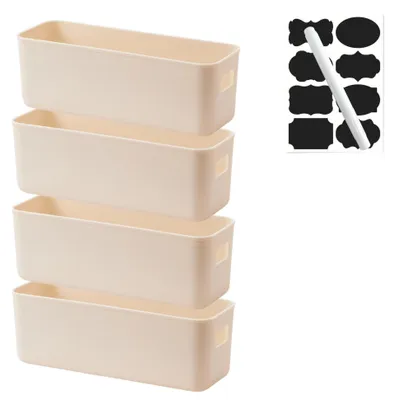 Aufbewahrungsset 4er-Pack, Kunststoff, Beige, 27,5x10,5x9,6 cm