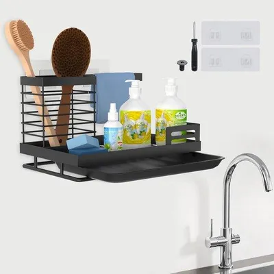 Immagine prodotto di Organizer da cucina Gootsteen in acciaio inossidabile nero con ripiano e 2 ventose