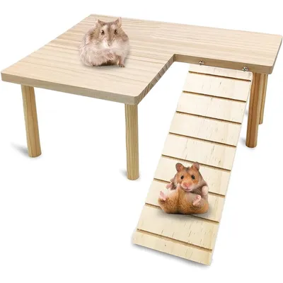 Produktbild von 2 Stück Hamster Spielplattform aus Holz, Hamster Etage, Spielzeug Plattform für Hamsterkäfig, Kletter- und Balancierspielzeug für Kleintiere