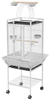 Produktbild von PawHut Vogelkäfig Papageienkäfig mit 3 Türen 2 Sitzstange 360° Rollen Futternapf