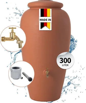 Produktbild von GARANTIA Amphore Komplett-Set 300 Liter terrakotta inkl. Messing-Auslaufhahn und Fallrohranschluss