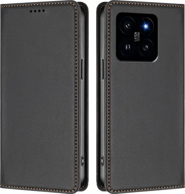 Immagine prodotto di Custodia in pelle per Xiaomi 14, flip case magnetico in Finto cuoio con supporto Nero