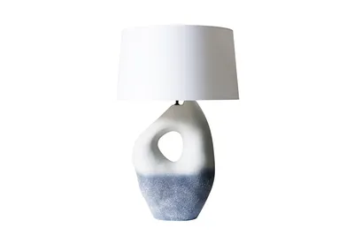 Produktbild von SalesFever Tischleuchte | Gestell Keramik / Schirm Leinen | B 30 x T 16 x H 69 cm | Blau – Weiß