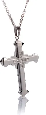 Produktbild von Karisma Edelstahl Anhänger Kreuz Massiv Zirkonia Steine Kette Herrenschmuck Länge 60 cm