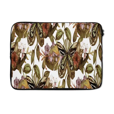 Produktbild von MuchoWow® Laptop Hülle 14 ZollSchmetterling - Blumen - Vintage - Muster Laptoptasche - Laptoptasche - Stoßsicher - Schutzhaube