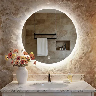 Produktbild von S'AFIELINA LED Badspiegel Rund Badezimmerspiegel Wandspiegel mit Touch-Schalter,Kaltweiß 6500K 70 cm