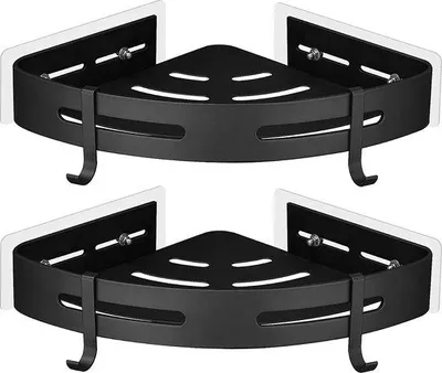 Imagen del producto de Estante de esquina para ducha Unyqoos® fabricado en aluminio 6063, autoadhesivo, sin necesidad de taladrar, con 2 niveles, color , con 4 ganchos, capacidad de hasta 10 kg por estante
