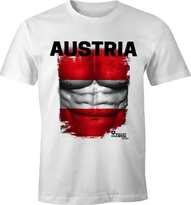 Produktbild von EM T-Shirt Herren Fußball Österreich Flagge Fanshirt Waschbrettbauch MoonWorks® XXL