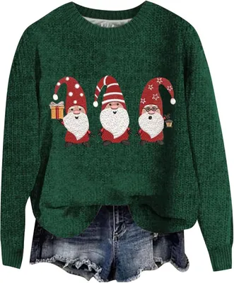 Produktbild von ASKSA Damen Lustige Weihnachtspullover Strickpullover Winter Rundhals Pulli Christmas Sweater Langarm Oberteile Warm Weihnachtspulli,B-Gruen,XL