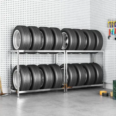 Produktbild von Reifenregale mit 2 Böden 2 Stk. Silbern 110x40x110 cm Stahl , Lager- & Regalsysteme Design 2024