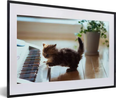 Produktbild von MuchoWow® MuchoWow® Gerahmtes Poster Katze - Tier - Kätzchen 60x40 cm - Poster mit zchwarzem Bilderrahmen - Schlafzimmer - Plakat in Rahmen - Drucken