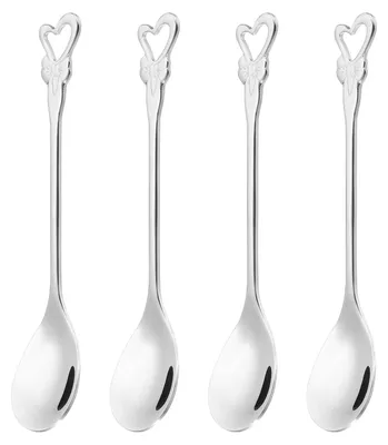4 Herz-Teelöffel aus Edelstahl 304, 125 mm, silber