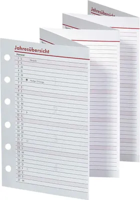 Three folded calendar pages are shown from the side, with the front page clearly visible.