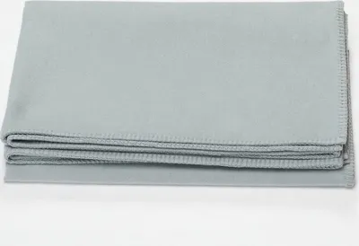 A folded light gray blanket is shown on a white background.