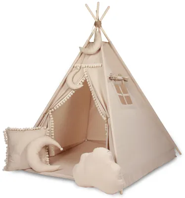 Produktbild von Kindernacht Tipi Wigwam Didibaby 1 m mit 5 Kissen und Doppelmatte, beige