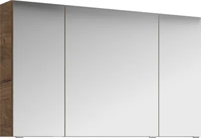 A triple mirrored cabinet with a wood-effect side.
