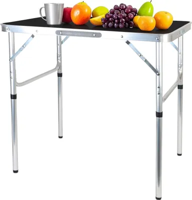 Produktbild von Relaxdays Campingtisch, klappbar, höhenverstellbar, HxBxT:70x75x55 cm, Aluminium, MDF, wetterfest, Gartentisch, schwarz