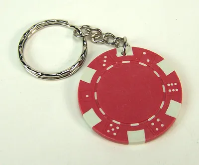 Produktbild von Schlüsselanhänger mit rote Pocker Chip. Silberfarbig mit Schlusselring.