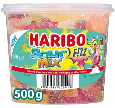 Zdjęcie produktu dla Haribo Sour Mix F!zz 500g – owocowo-kwaśne cukierki z pikantną nutą musu