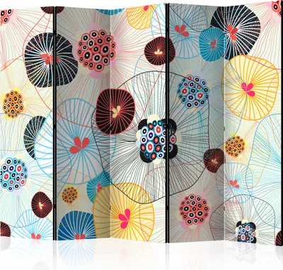 Produktbild von Akusticher Raumteiler Abstrakt Blumen Foto Paravent 225x172 cm beidseitig auf Vlies-Leinwand bedruckt Akustikschaum Trennwand Spanische Wand Sichtschutz Home Office Botanik b-C-0475-z-c