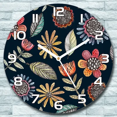 Produktbild von Wanduhr aus Glas Rund fi 30 Blumen Farbenfroh Quarz Deko Schlafzimmer Büro