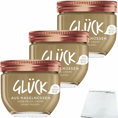 Produktbild von Glück aus Haselnüssen 3er Pack (3x200g Glas) + usy Block