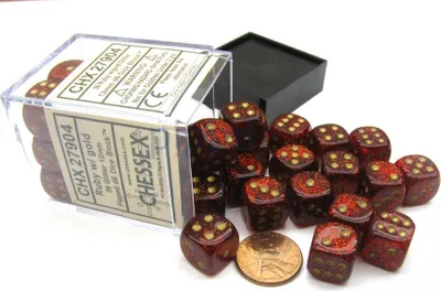Produktbild von Chessex Glitzer Rubin/Gold D6 12mm Würfelset (36 Stück)