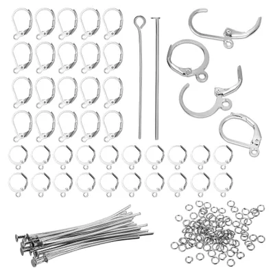 Produktbild von Set zum Selbermachen von 180 Ohrringen – Silber Ohrringhaken und Schmuckzubehör für DIY Ohrhänger