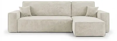 Image de Canapé d’angle CALIFORNIA MINI droit blanc velours côtelé Poso 100 - fonction couchage, coffre de rangement pour la literie