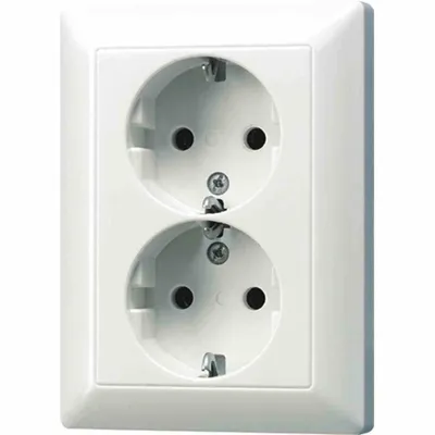 A white double electrical socket.