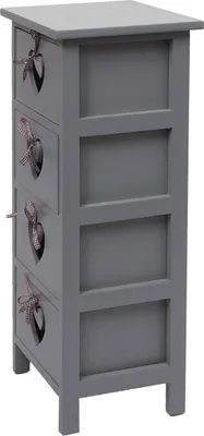 Obrázek produktu pro Komoda Forli, zásuvková skříňka, 4 zásuvky se srdíčky 70x29x25cm, ošuntělý vzhled, vintage  šedomodrá