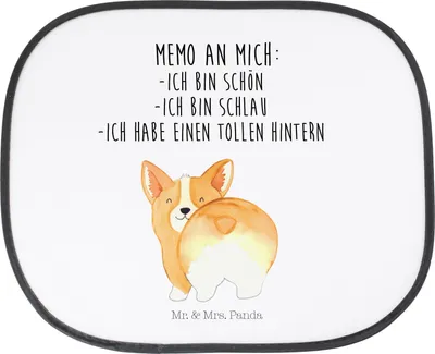 Produktbild von Mr. & Mrs. Panda Sonnenschutz Auto Corgi Po - Weiß - Geschenk, saugnapf, Spruch, Selbstvertrauen, Sprüche, Hund, für Autoscheiben, Sonnenblende, Positiv
