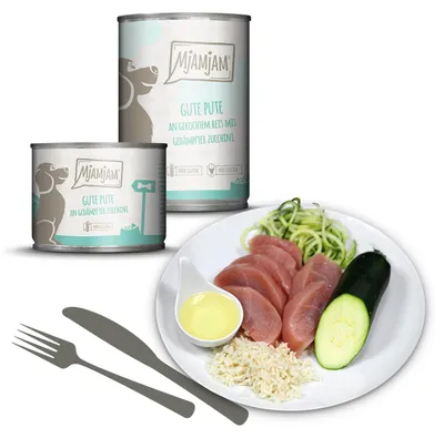 Produktbild von MjAMjAM 6x200g Pute an Reis & Zucchini Nassfutter für Hunde Hauptfutter natur