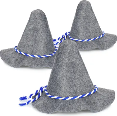 Produktbild von COM-FOUR® 3x Seppelhut Filz, Ø 42 x 34 cm traditioneller Filzhut für , Karneval oder Fasching, großer Trachten-Hut aus Filz mit blau/weißer Kordel