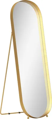Zdjęcie produktu dla Lustro HOMCOM o pełnej długości, 160 x 50 cm, zakrzywione, stojące, z metalową ramą i szkłem odpornym na stłuczenie, lustro ścienne do ustawienia na ścianie, do salonu, sypialni, przedpokoju, w kolorze złotym