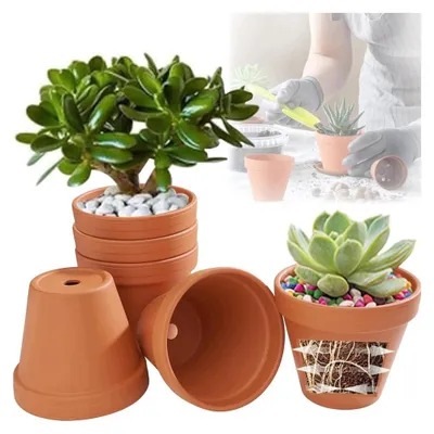 Obrázok produktu pre Sada 6 terakotových kvetináčov s odtokovým otvorom, priemer 12 cm