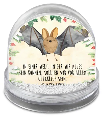 Produktbild von Mr. & Mrs. Panda Weihnachts Schneekugel Fledermaus Flügel - Naturpapier - Geschenk, dekoartikel, Lustige Sprüche, schnee kugel, Weihnachten, glitzerkugel