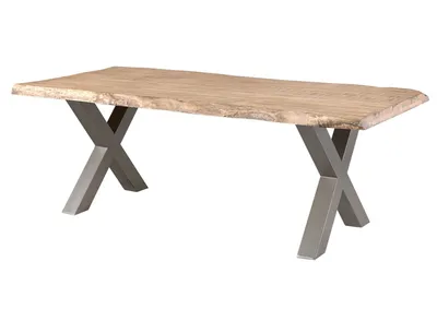 Image de MASSIVMOEBEL24 | Table à manger 200x100 en bois de manguier laqué beige pieds en X gris FREEFORM 5