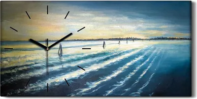 Produktbild von Dekor Leinwand Uhr Wandbilder 60x30 Ölgemälde Meer Himmel Wolken Kunst - schwarze Hände