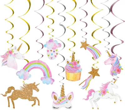 Produktbild von Einhorn-Girlanden für Kindergeburtstagsdekoration – Set mit 20 Stück – Einhorn-Geburtstagsdekoration