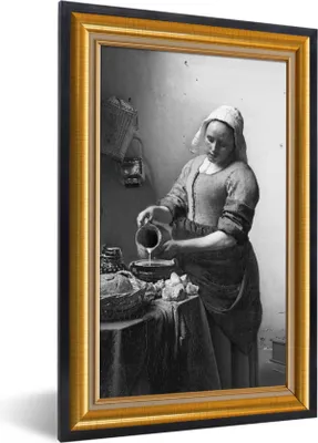 Produktbild von MuchoWow® Gerahmtes Poster Milchmädchen - Vermeer - Rahmen - Gold 20x30 cm - Poster mit Schwarzem Bilderrahmen Wandposter Rahmen Foto Bilder - Drucken - Bilder Poster im Rahmen