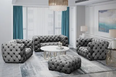 Produktbild von Sofaset Designersofa NATALIE 2-1-1 in Stoff Riviera Steel