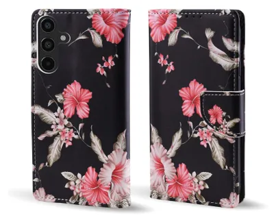 Produktbild von Handy Hülle für Samsung Galaxy A55 5G Klapphülle Bookcase Flip Cover Handy Tasche Etui Motiv: Blumen Hibiskus Blüten