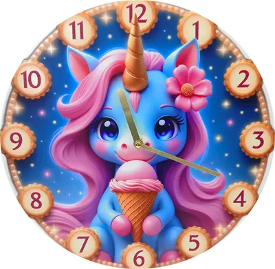 Produktbild von Wanduhr 30 cm – Einhorn mit Eiscreme