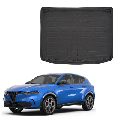 Produktbild von SCOUTT | Kofferraumwanne Laderaumwanne Kompatibel mit Alfa Romeo Tonale ab 2022 (Obergeschoss), mit Hoher Rand, Kofferraum-Schutzmatte, Geriffelt, Aufrollbar, Schwarz